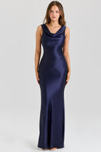 Women's Fitted Cowl Neck Maxi Dress with Low Open Back