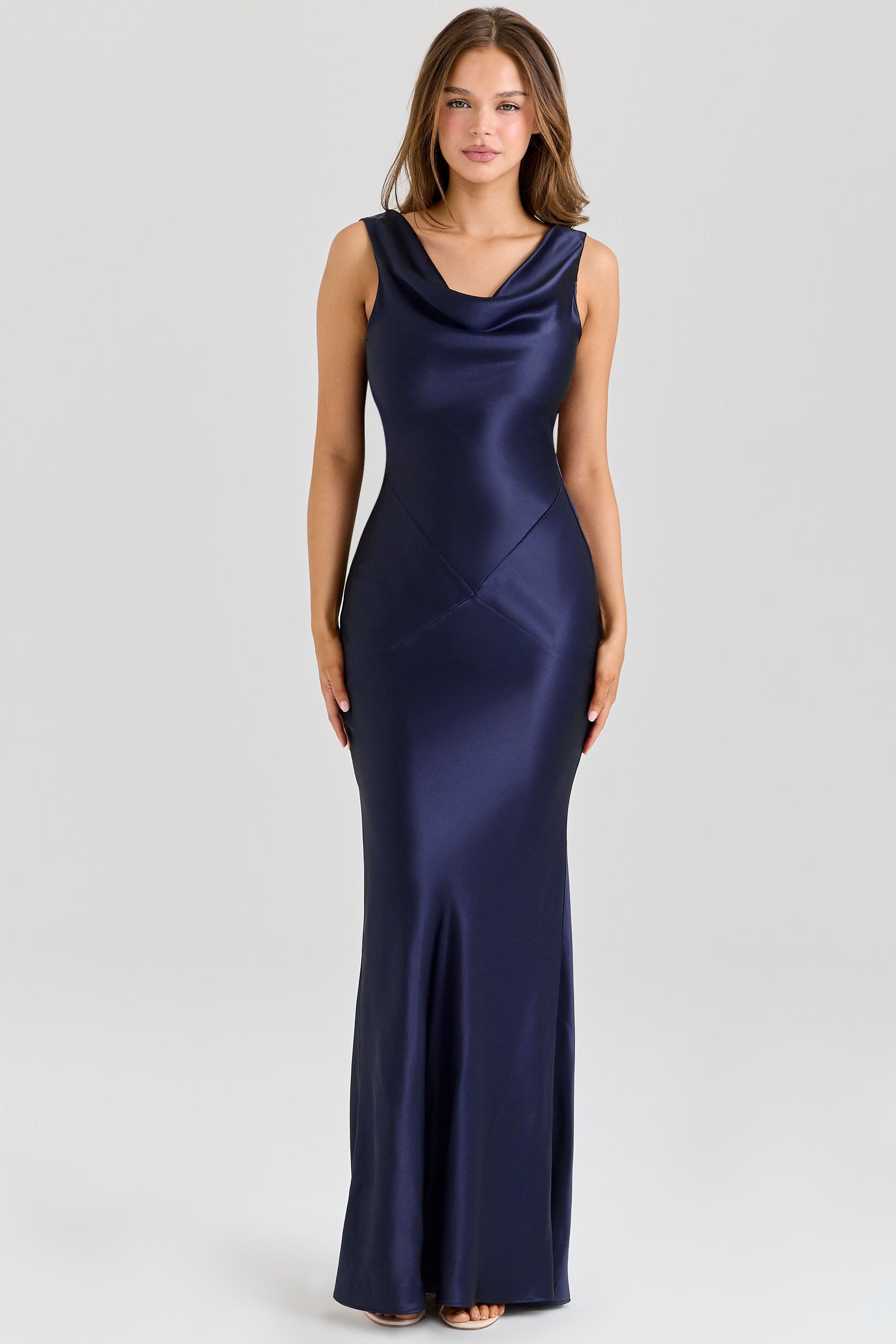 Women's Fitted Cowl Neck Maxi Dress with Low Open Back