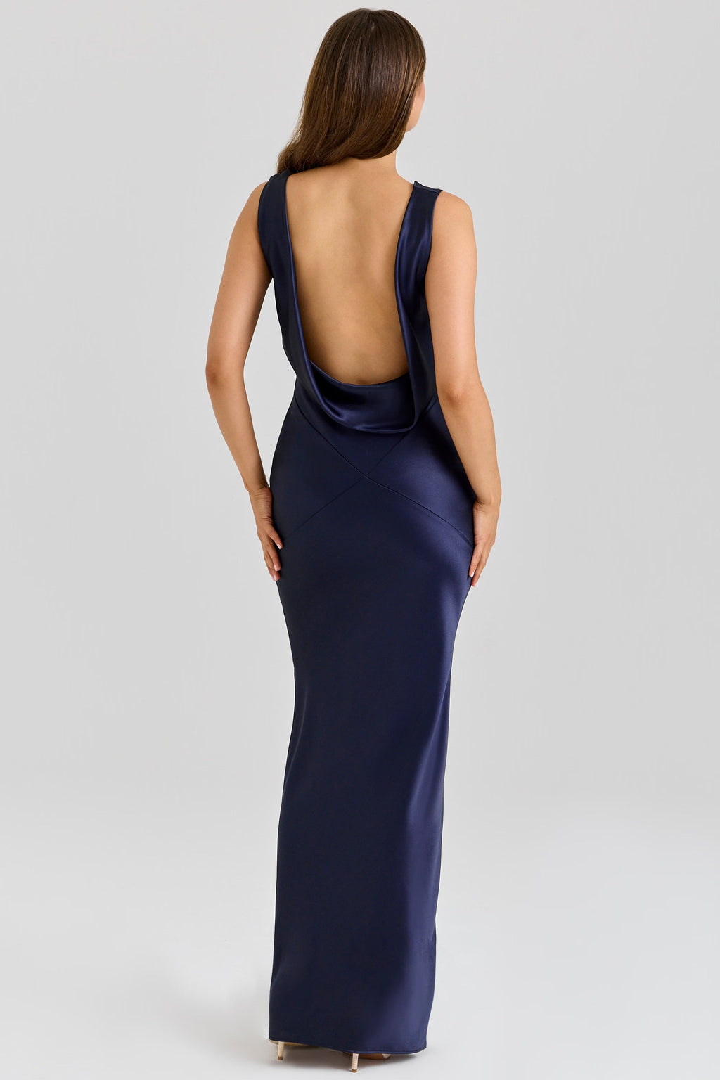 Women's Fitted Cowl Neck Maxi Dress with Low Open Back