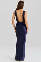 Women's Fitted Cowl Neck Maxi Dress with Low Open Back