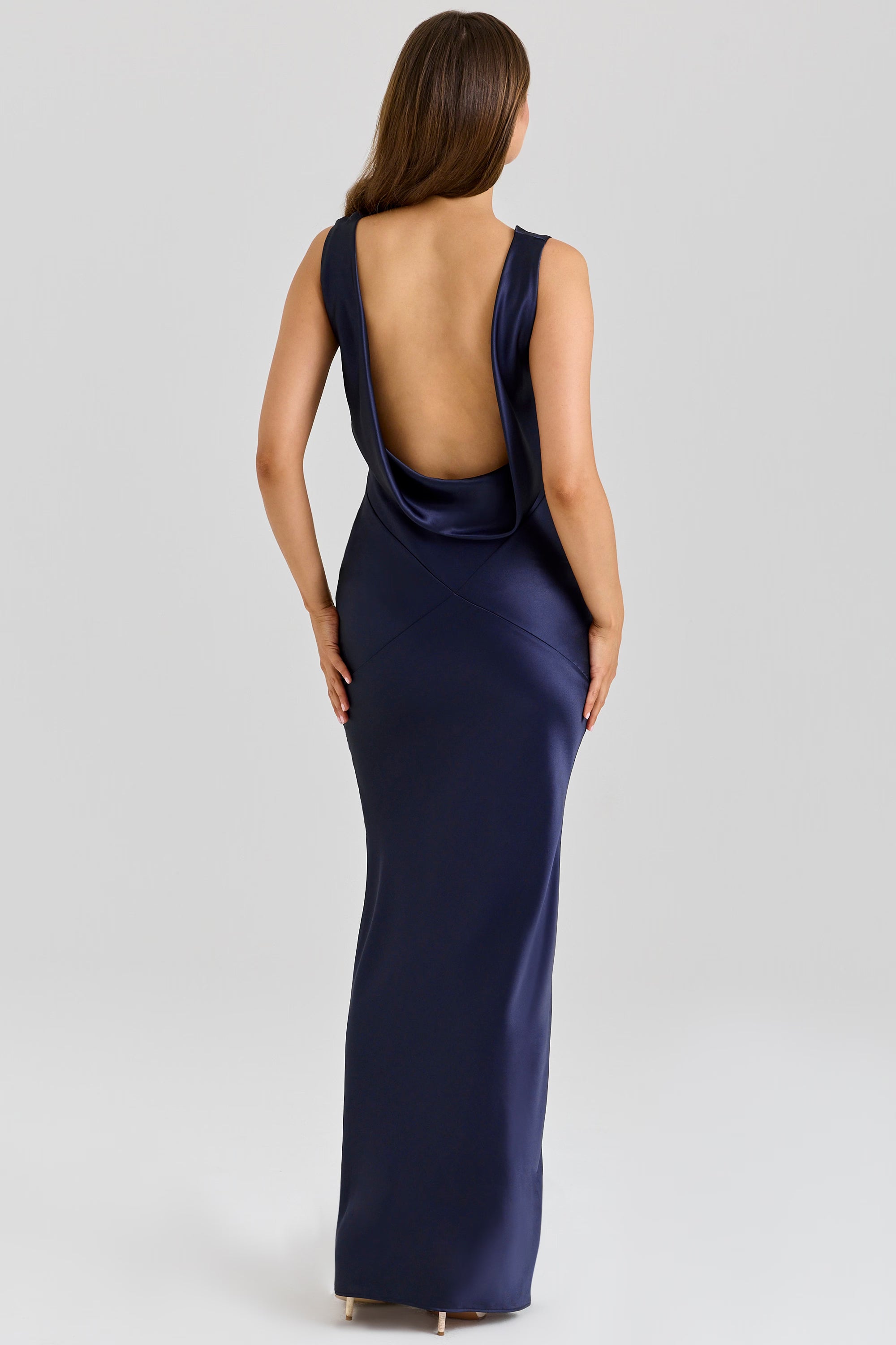 Women's Fitted Cowl Neck Maxi Dress with Low Open Back