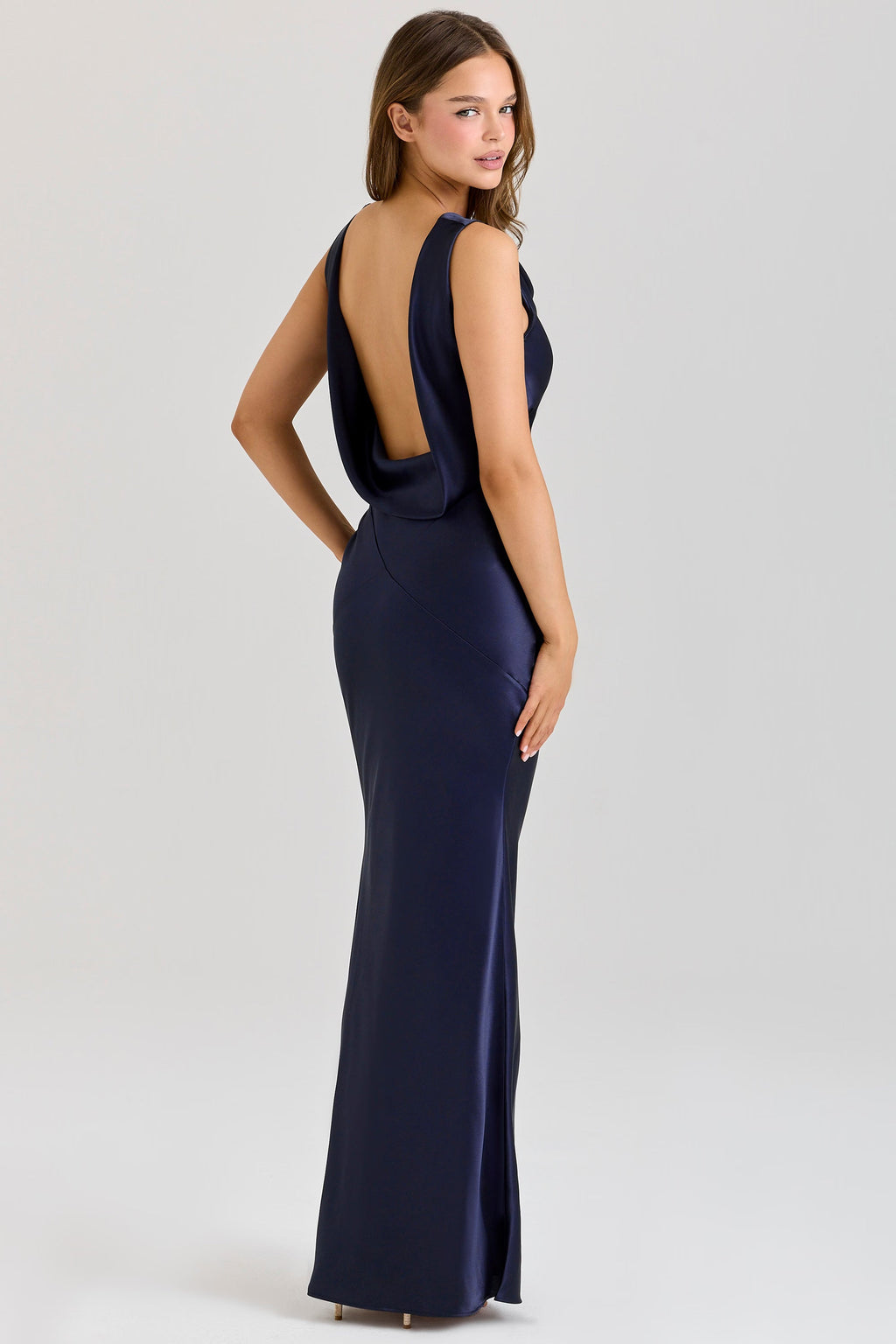 Women's Fitted Cowl Neck Maxi Dress with Low Open Back