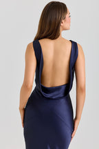 Women's Fitted Cowl Neck Maxi Dress with Low Open Back