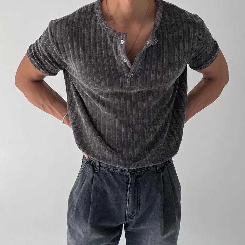 Short Sleeve Button Neck Summer T-Shirt