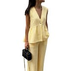 Sleeveless Peplum Top and Wide Leg Pants