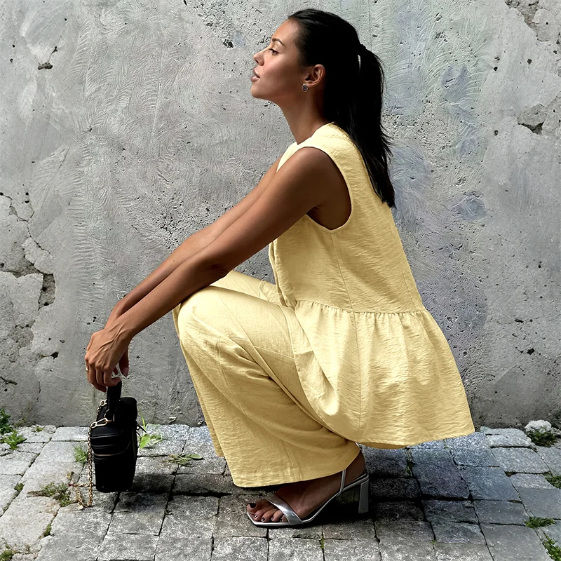 Sleeveless Peplum Top and Wide Leg Pants