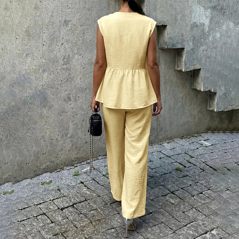 Sleeveless Peplum Top and Wide Leg Pants