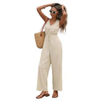 Sleeveless Relaxed Fit Pocket Jumpsuit Women in Cream