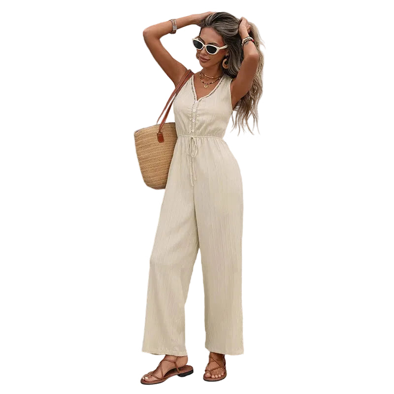 Sleeveless Relaxed Fit Pocket Jumpsuit Women in Cream Main image
