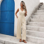 Sleeveless Relaxed Fit Pocket Jumpsuit Women in Cream