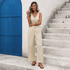 Sleeveless Relaxed Fit Pocket Jumpsuit Women in Cream