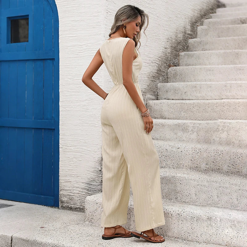 Sleeveless Relaxed Fit Pocket Jumpsuit Women in Cream