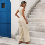 Sleeveless Relaxed Fit Pocket Jumpsuit Women in Cream