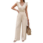 Sleeveless Ruffle Wide Leg Jumpsuit Women in Cream
