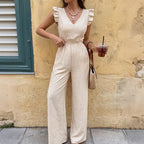 Sleeveless Ruffle Wide Leg Jumpsuit Women in Cream