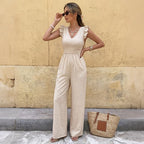 Sleeveless Ruffle Wide Leg Jumpsuit Women in Cream