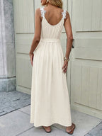 Soft Knit Waist Tie Long Dress in Beige