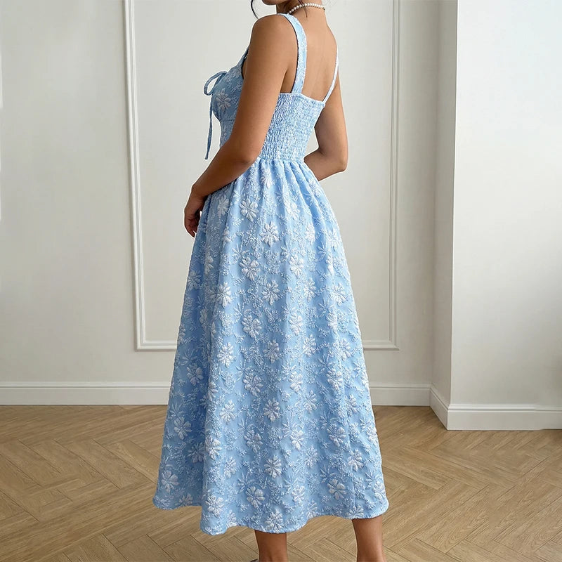 Square Neck Patterned Midi Dress Women