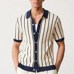 Striped Knit Short Sleeve Polo Shirt