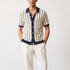Striped Knit Short Sleeve Polo Shirt