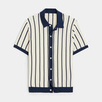 Striped Knit Short Sleeve Polo Shirt