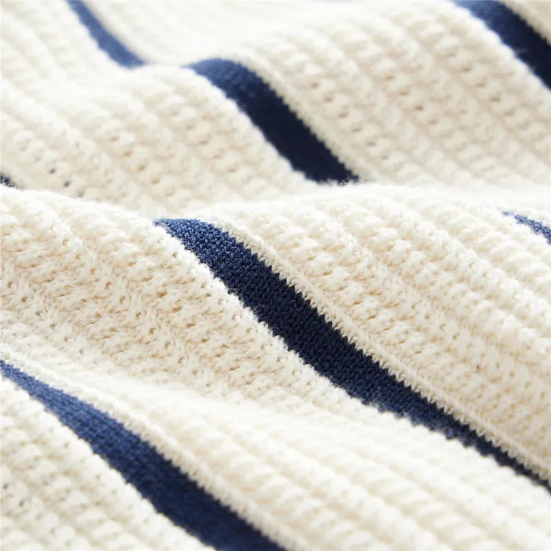 Striped Knit Short Sleeve Polo Shirt