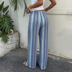 Striped Loose Fit Drawstring Trousers in Blue