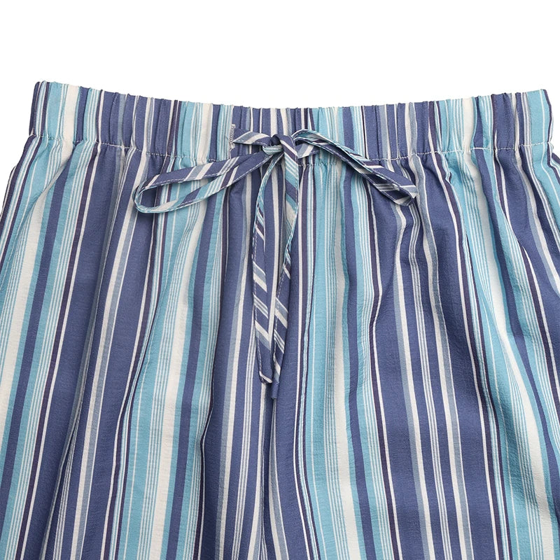 Striped Loose Fit Drawstring Trousers in Blue