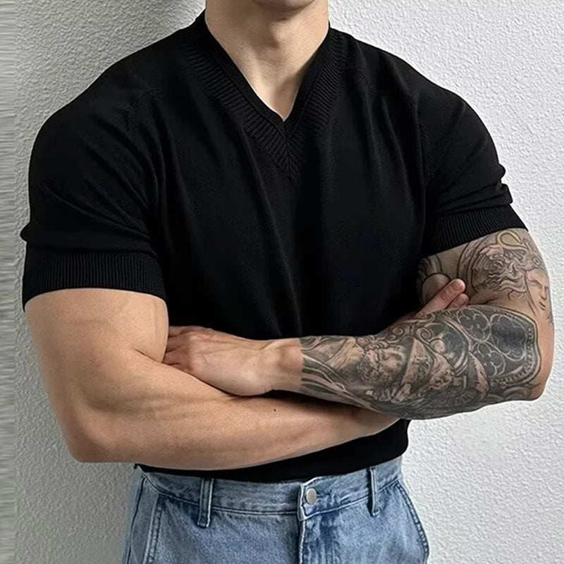 Textured Short Sleeve Knit T Shirt