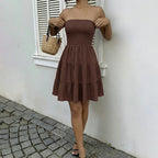 Tube Neck Ruffle Hem Short Dress