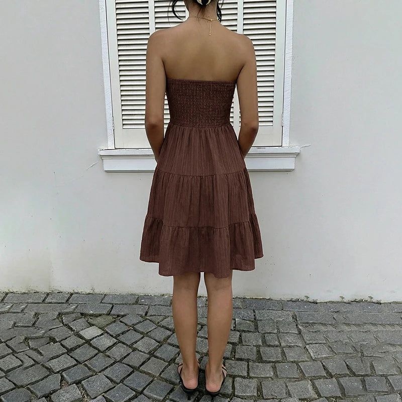 Tube Neck Ruffle Hem Short Dress