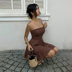 Tube Neck Ruffle Hem Short Dress