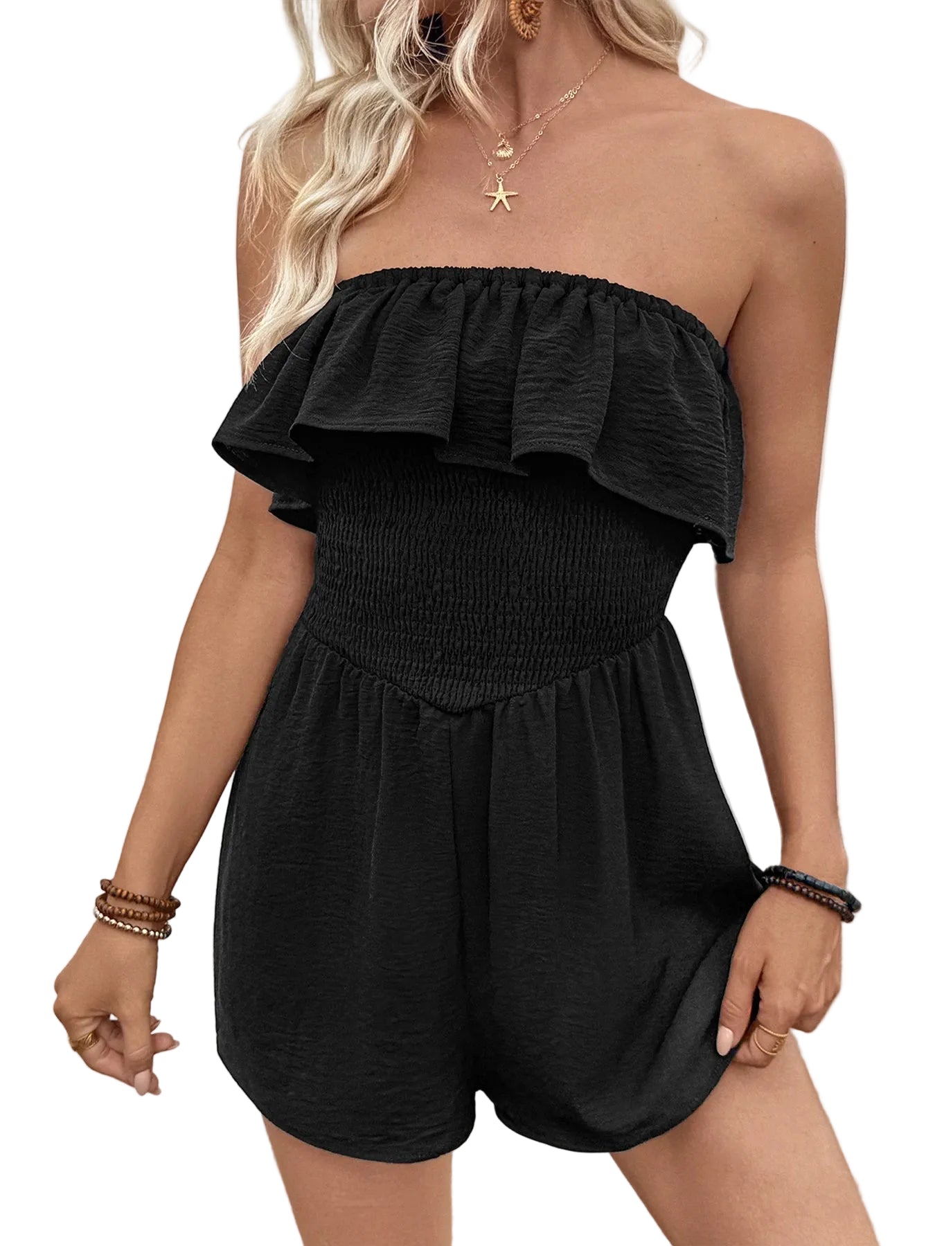 Tube Top Loose Fit Romper Women in Black Main image