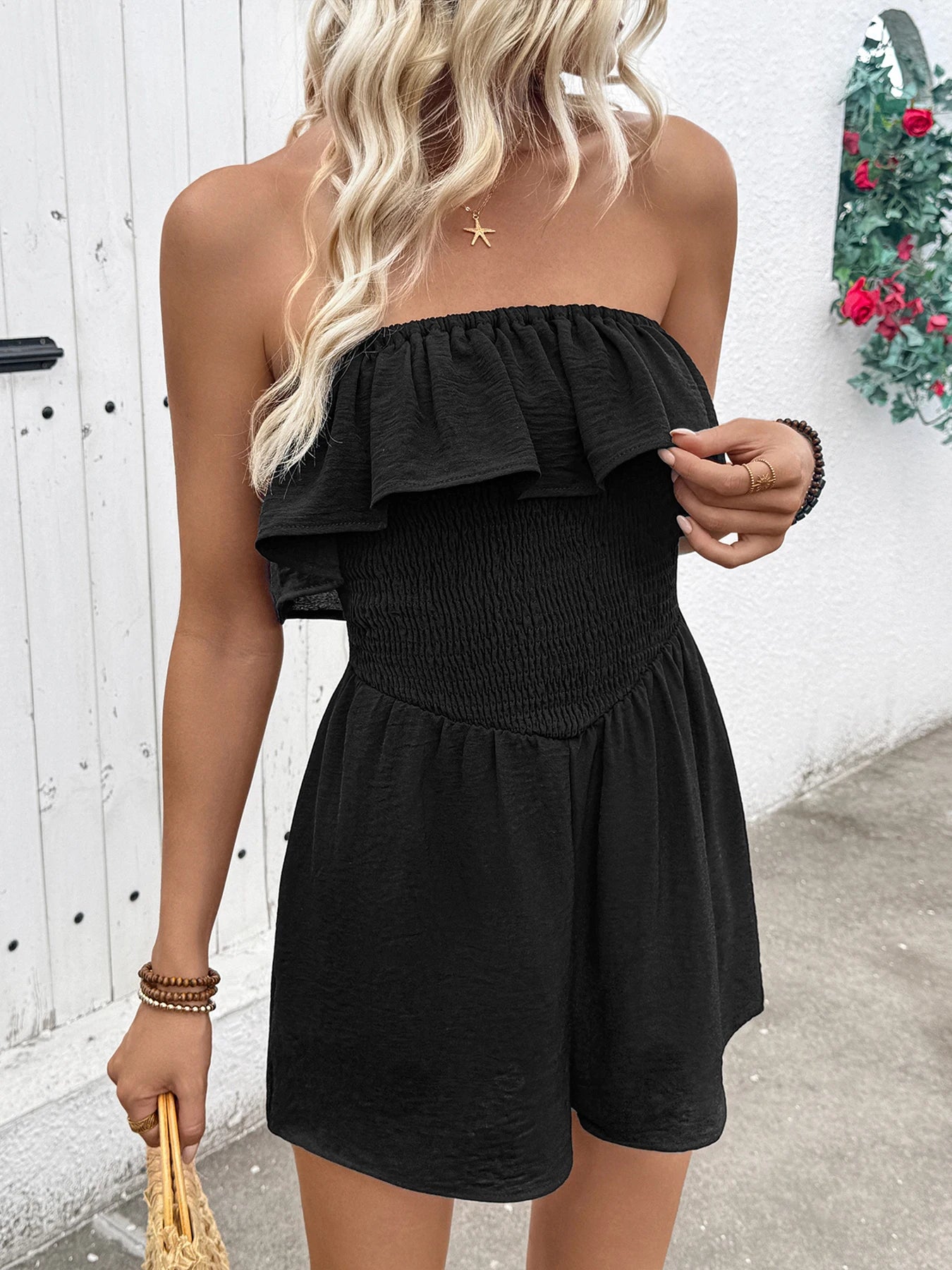 Tube Top Loose Fit Romper Women in Black