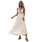 V Neck Back Tie Flowy Maxi Dress