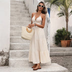 V Neck Back Tie Flowy Maxi Dress