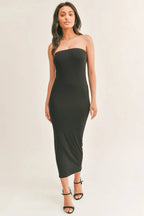 Women's Tube Bodycon Midi Dress Strapless Pull On Style