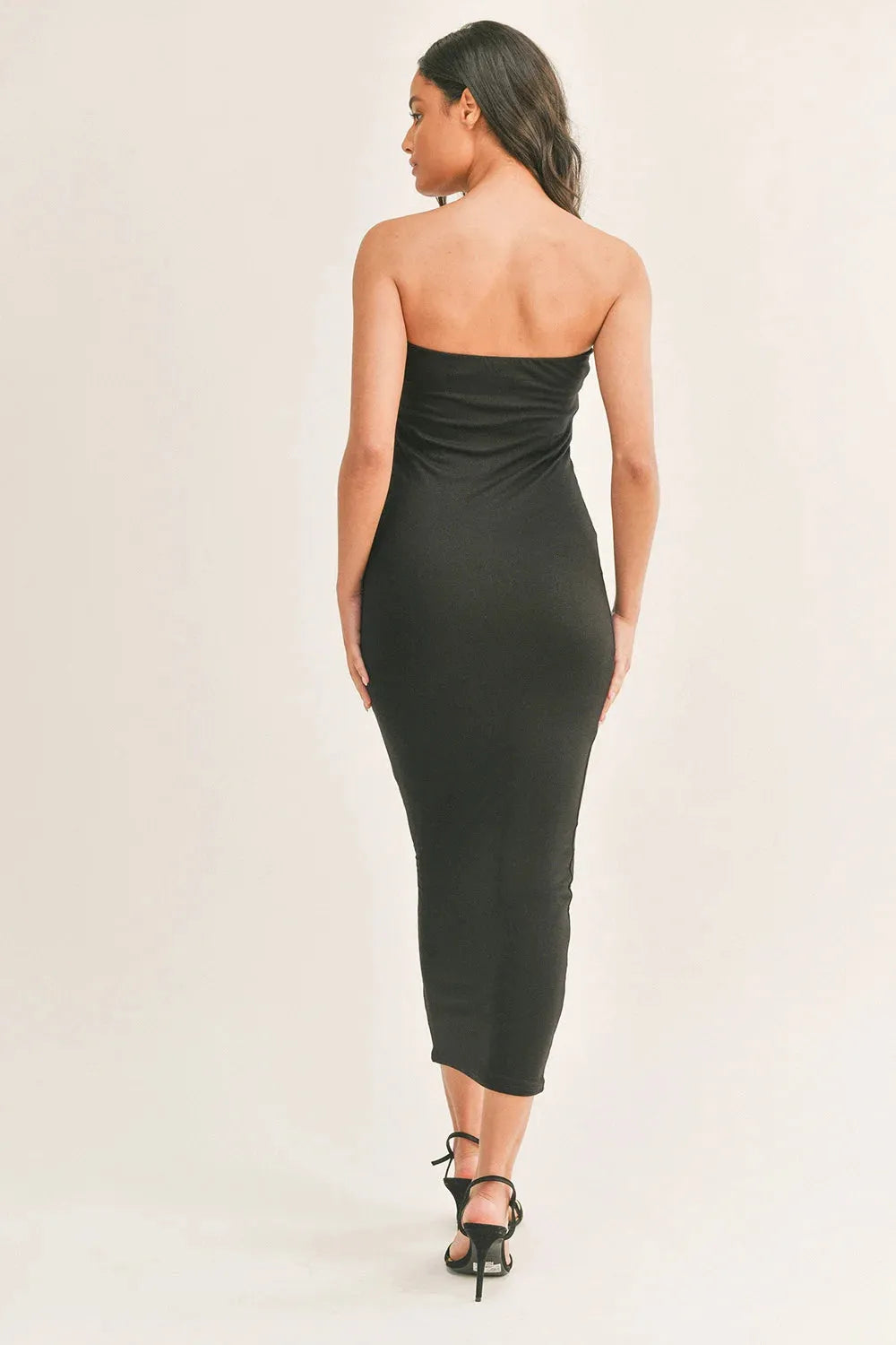 Women's Tube Bodycon Midi Dress Strapless Pull On Style