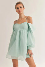 Babydoll Off Shoulder Mini Dress With Sleeves