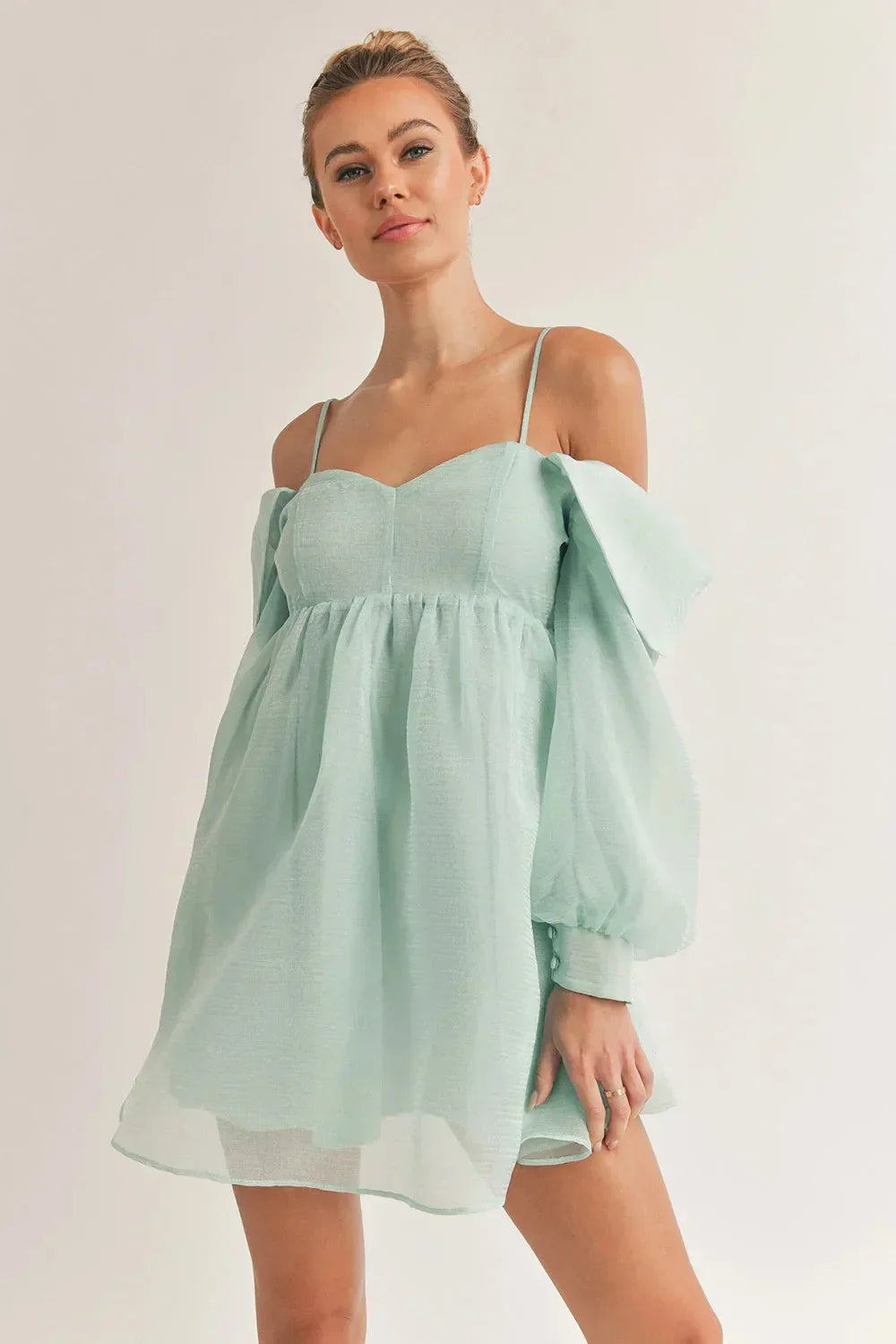 Babydoll Off Shoulder Mini Dress With Sleeves