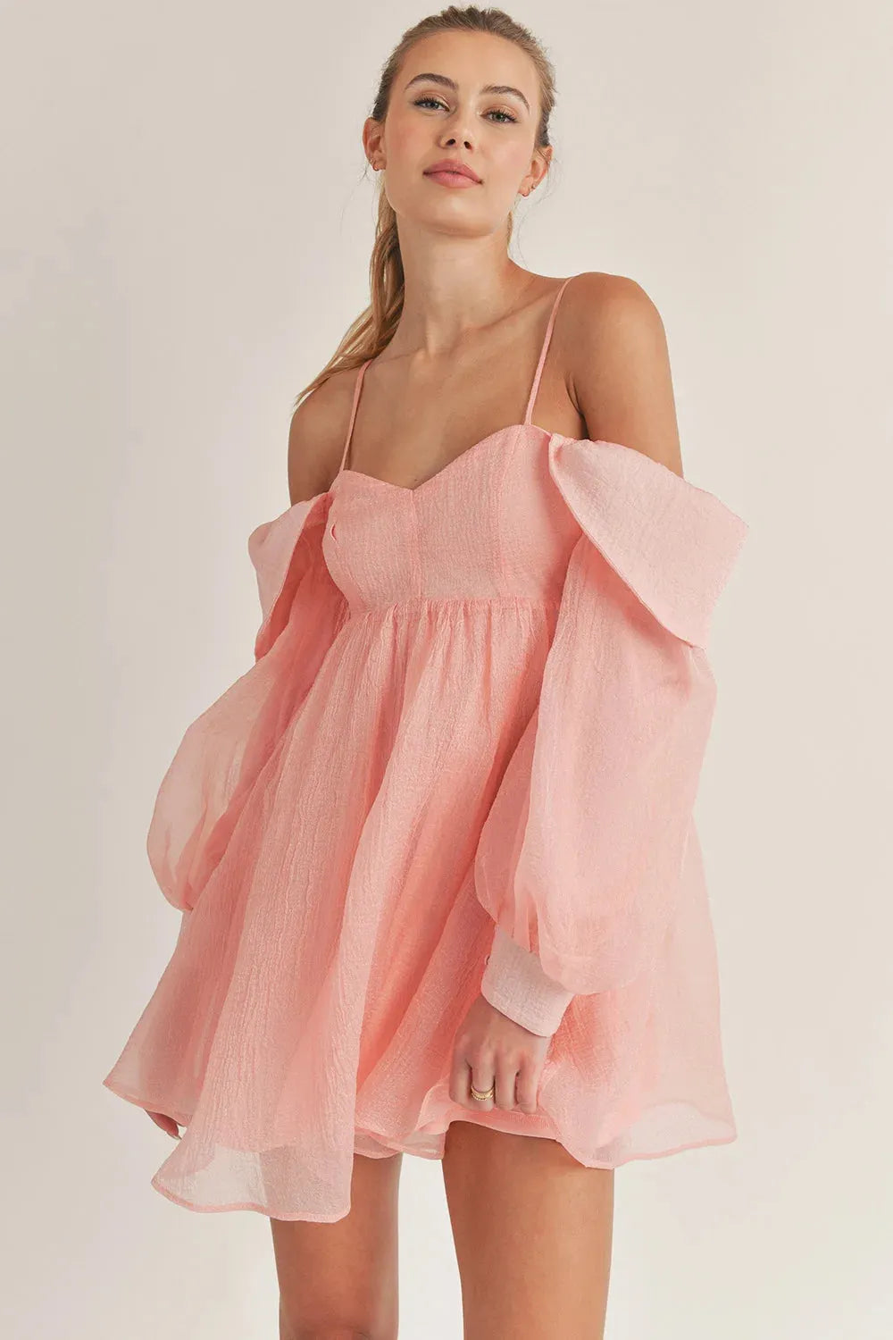Babydoll Off Shoulder Mini Dress With Sleeves
