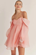 Babydoll Off Shoulder Mini Dress With Sleeves