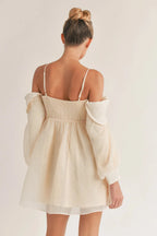Babydoll Off Shoulder Mini Dress With Sleeves