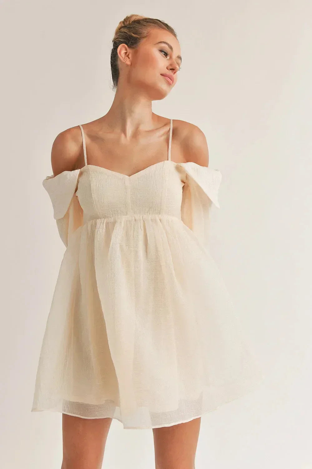 Babydoll Off Shoulder Mini Dress With Sleeves