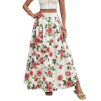 Women’s Boho Flower Print Maxi Skirt in White