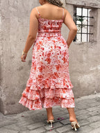 Women's Floral Midi Dress with Tiered Skirt