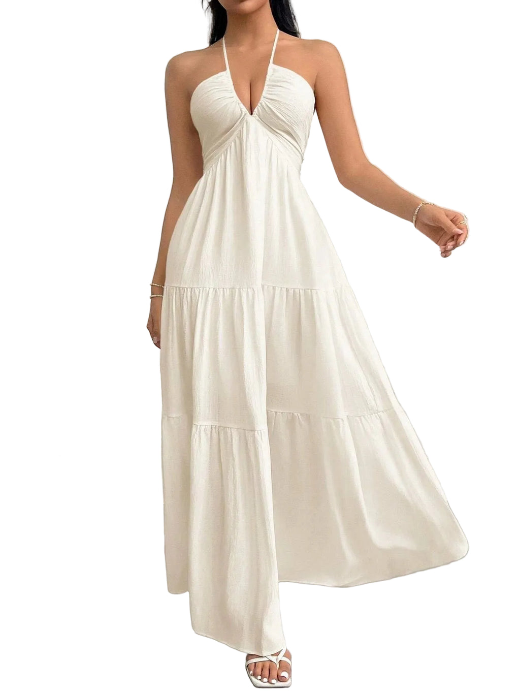 Women’s Halter Backless Maxi Dress White