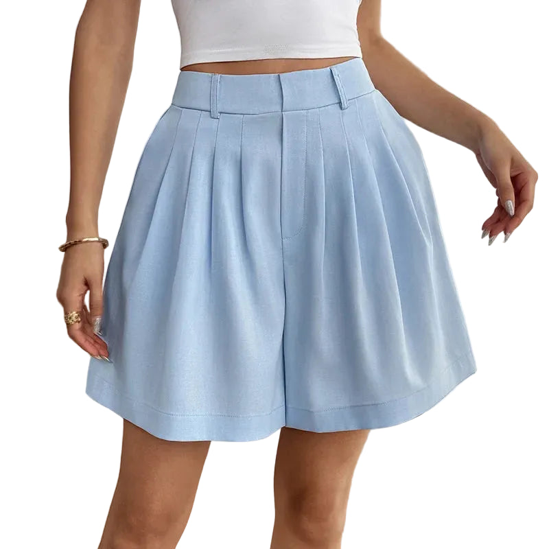 Women’s Light Blue Pleated Flowy Shorts in Blue