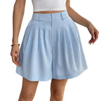 Women’s Light Blue Pleated Flowy Shorts in Blue