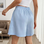 Women’s Light Blue Pleated Flowy Shorts in Blue